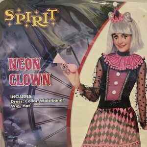 NEW SPIRIT NEON CLOWN child 8–10 Halloween‎ Costume Super Cute! W/Accessories!